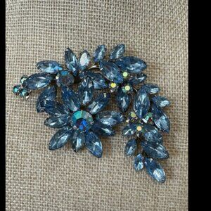 Vintage Light Blue and AB Crystal Brooch ITM835